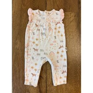 Rabbit + Bear Romper Baby Girl 0-3 Months Farm Animal Cow Outfit Organic Cotton